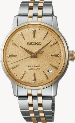 Seiko Presage ‘Frozen Daiquiri’ Diamond Cocktail Time (34mm) Gold Dial / Two-Tone Stainless Steel Bracelet SRPL64J1