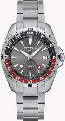 Certina Ds-x quartz gmt (41 mm) quadrante grigio / bracciale in acciaio inossidabile C0474521108101