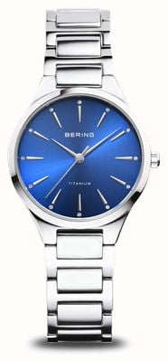 Bering Damestitanium (30 mm) blauwe wijzerplaat / titanium armband 15630-707
