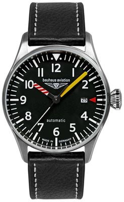 Bauhaus Montre d'aviation automatique pour homme (40 mm) cadran noir / bracelet en cuir noir 2762-5