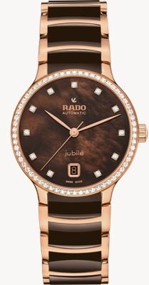 RADO Centrix automatisch horloge met diamanten (35 mm), bruine parelmoeren wijzerplaat / roségoudkleurige PVD-coating en bruin keramiek. R30230922