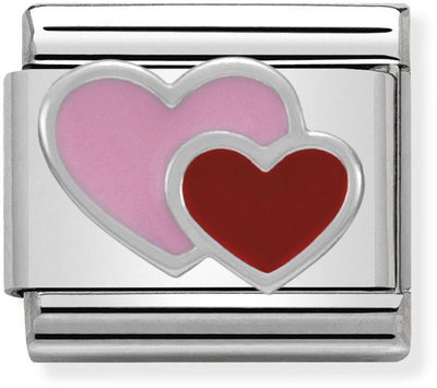 Nomination Classic Double Heart Sterling Silver & Steel Enamel Charm 330202/16