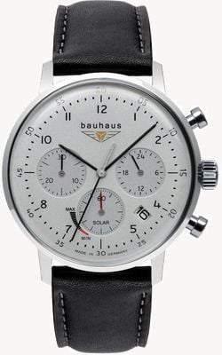 Bauhaus Classic Solar Chronograph (41mm) White Dial / Black Leather Strap 20861