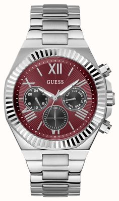 Guess EQUITY Multifunction (44mm) Red Sunray Dial / Stainless Steel Bracelet GW0703G7