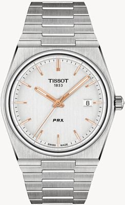 Tissot Prx Quarz (40 mm), silbernes Zifferblatt / Edelstahlarmband T1374101103100