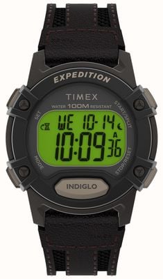 Timex メンズ |遠征 |デジタル |ブラウンレザーストラップ | TW4B24500
