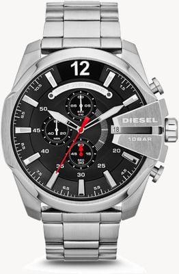Diesel Mega Chief Herrenuhr aus Edelstahl mit schwarzem Zifferblatt DZ4308