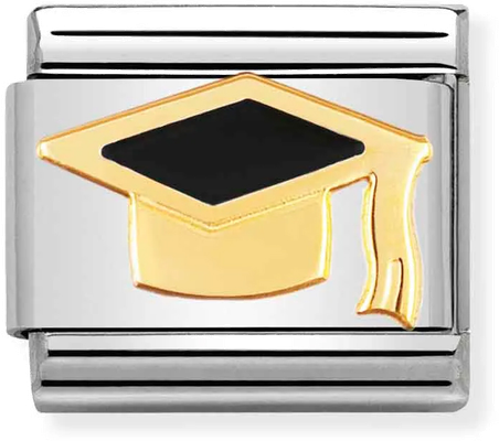 Nomination Classic GRADUATION CAP in Stainless Steel with Enamel and 18ct Gold Plating Charm 030223/08