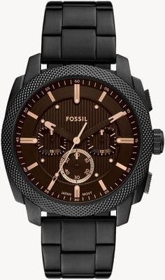 Fossil Chronographe Machine (44 mm) cadran noir / bracelet en acier inoxydable PVD noir FS6097