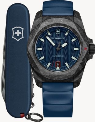 Victorinox I.n.o.x. carbon automatic + spartan swiss army knife (41mm) blauwe wijzerplaat / blauwe rubberen band 242022.1