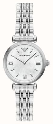 Emporio Armani Gianni T-bar (28 mm) biała tarcza z masy perłowej / bransoleta ze stali nierdzewnej AR11768