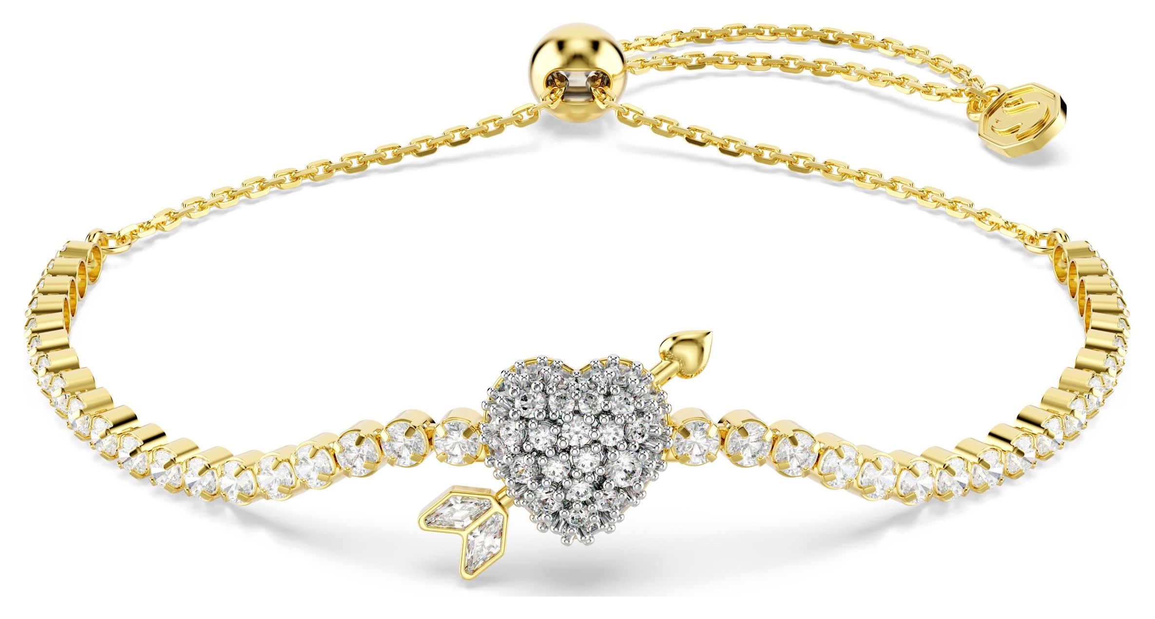 Idyllia Armband, Verschiedene Schliffe, Herz mit Pfeil, Weiß, 18K Goldbeschichtet