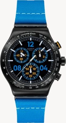 Swatch Moments en azul (43 mm) esfera negra / correa textil azul YVB100