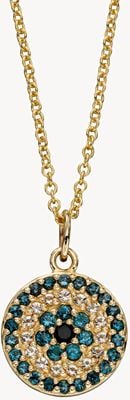 Elements Gold 9ct Yellow Gold Blue/white Topaz Black Spinel Evil Eye Pendant GP2267