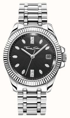Thomas Sabo Divine Crystal (33mm) Black Sunray Dial / Stainless Steel Bracelet WA0406-201-203-33