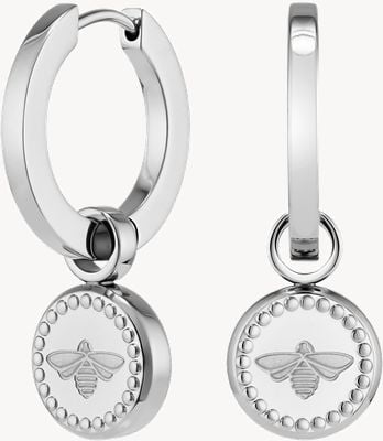 Olivia Burton Ladies Silver Tone Bee Charm Hoop Earrings 24100336