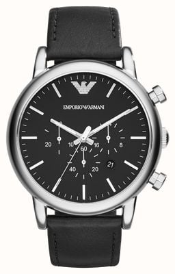 Emporio Armani Hommes | cadran chronographe noir | bracelet en cuir noir AR1828