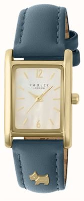 Radley Mostrador feminino hanley close (24 mm) em madrepérola / pulseira de couro azul RY21720