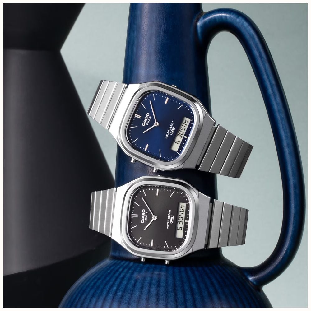 Casio Vintage Dual-Display (35.8mm) Grey Sunray Dial / Stainless Steel Bracelet AQ-240E-1AEF - alternate view 2