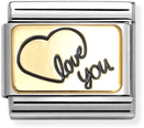 Nomination Classic Heart Outline Love You 18ct Gold & Steel Charm 030284/60