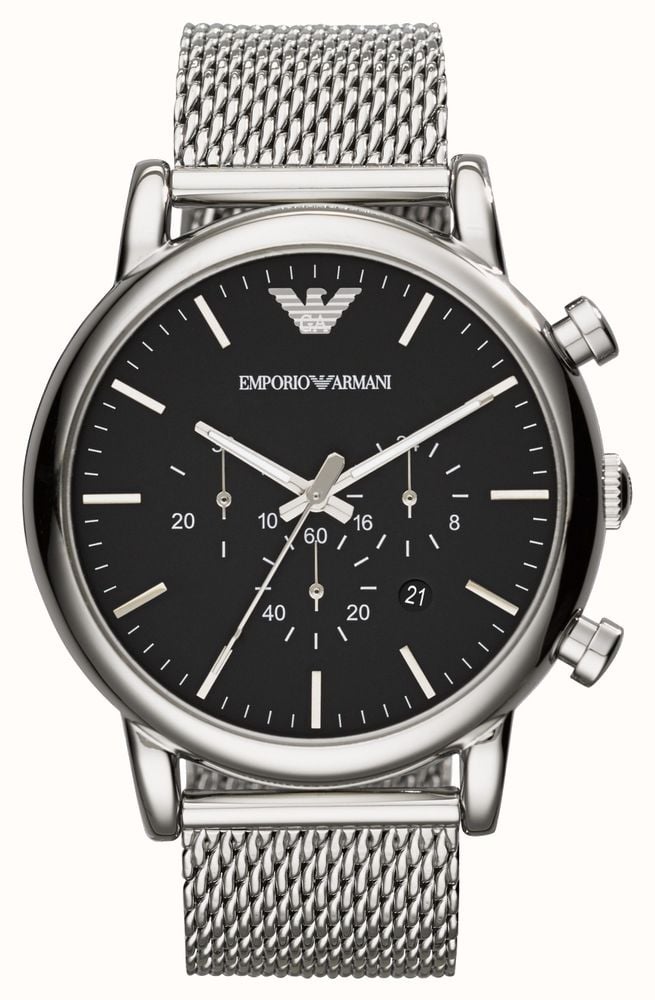 Emporio Armani Men s Black Chronograph Dial Steel Mesh Bracelet AR1808 First Class Watches IRL