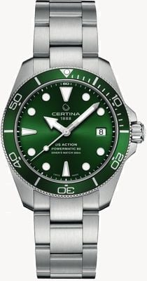 Certina Ds action diver | quadrante verde | bracciale in acciaio inossidabile C0328071109100