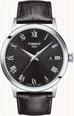 Tissot Klassisches Dream Quartz-Modell (42 mm) mit schwarzem Zifferblatt und schwarzem Lederarmband T1294101605300