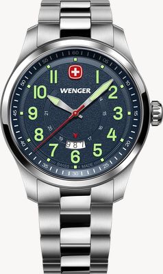 Wenger Terragraph Quartz (43mm) Textured Blue Dial / Stainless Steel Bracelet 01.0541.123