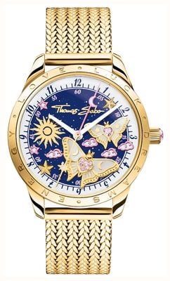 Thomas Sabo Glowing Butterflies (33mm) Blue Dial / Gold PVD Stainless Steel Mesh Bracelet WA0430-291-207