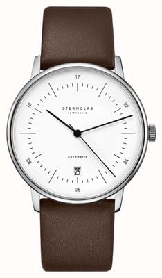 STERNGLAS Naos Automatic (38mm) White Dial / Brown Leather S02-NA01-PR04