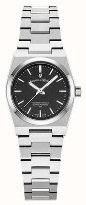 Jacques Du Manoir Montre Horizon à trois aiguilles à quartz (25 mm), cadran noir / bracelet en acier inoxydable JWL05601