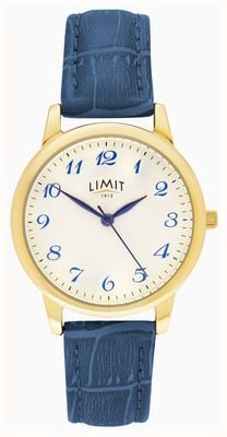 Limit Klassieke quartz (34 mm) met witte wijzerplaat en blauwe band van PU-leer met krokodillenprint. 50061