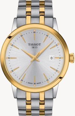 Tissot Klassisches Traumquarz-Gehäuse (42 mm) mit silbernem Zifferblatt und zweifarbigem Edelstahlarmband T1294102203100