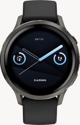 Garmin Venu 4 – AMOLED-Smartwatch für Gesundheit und Fitness (41 mm), Schiefergrau mit schwarzem Silikonarmband 010-03013-02
