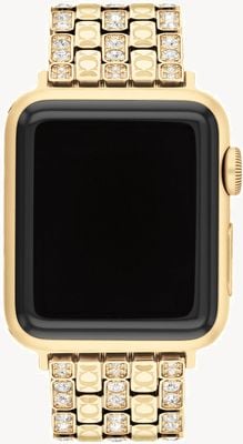 Coach Dames Apple Watch-band (38/40/41 mm) van roestvrij staal met kristallen in goudkleur 14700262