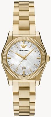 Emporio Armani Three-Hand Quartz (32mm) Mother-of-Pearl Dial / Gold PVD Stainless Steel Bracelet Watch AR11657