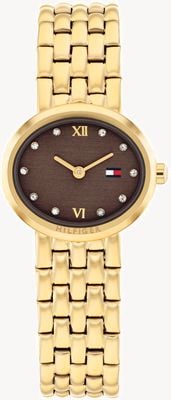 Tommy Hilfiger Moria (25 mm) esfera marrón / brazalete de acero inoxidable con recubrimiento PVD dorado 1782844