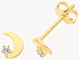 9ct Yellow Gold Moon Cubic Zirconia Stud Earrings ES660