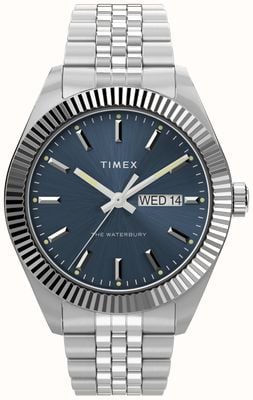 Timex Waterbury-Herrenuhr (41 mm) mit blauem Zifferblatt und Edelstahlarmband TW2V46000