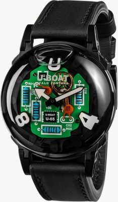 U-Boat U-65 tek pvd (44mm) pcb circuit effect dial / schwarzes Lederarmband Uhr 3365