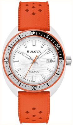 Bulova Snorkel 'Clownfish' (41mm) White Wave Dial / Orange Perforated Rubber Strap 98B448