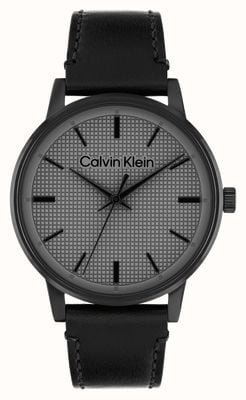 Calvin Klein CK Linked (41 мм) текстурированный серый циферблат / черный кожаный ремешок 25200504