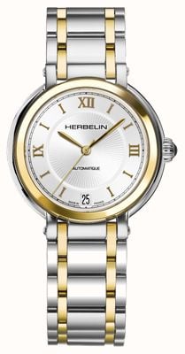 Herbelin Двухцветные автоматические часы Galet, серебристый циферблат с лучами солнца, бывший дисплей 1630BT28 EX-DISPLAY