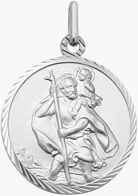 Treasure House Silver  St Christopher Diamond Cut Round Pendant G6962