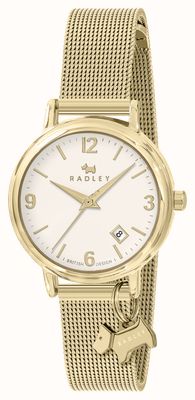 Radley Damski (27 mm) z białą tarczą / bransoletą z siatki stalowej w kolorze złotym RY4638