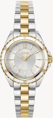 BOSS Relógio de quartzo Sage Aqua com três ponteiros (30 mm), mostrador prateado / pulseira bicolor em aço inoxidável. 1502848