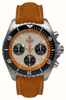 RUHLA Glasbach Cup Hill Climb Quartz Chrono (43mm) Beige Dial / Water Resistant Brown Leather Strap 49701