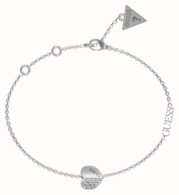 Guess Women's Lovely Guess Rhodium Plated Pavé Heart Charm Bracelet UBB03036RHL