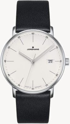 Junghans Vorm quartz zwart lederen horloge 41/4884.00