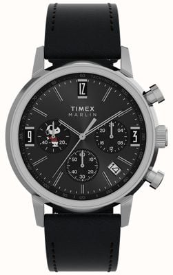 Timex x Peanuts Marlin 'Joe Cool' Chronograph (40mm) Black Dial / Black Leather Strap TW2Y48500